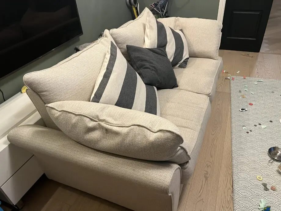 Sofaworks, cream 3 seat, 2 seat and footstool set