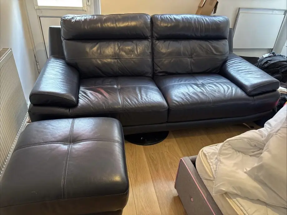 Harvey’s Modern Navy 2-Seater Sofa with Matching Footstool