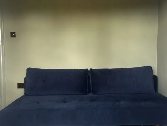 Innovation Living Recast Sofa Bed with Pocket Sprung Mattress, Brown Leg, Dark Blue Velvet