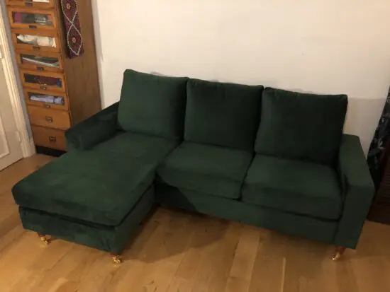 Green Velvet L-shaped sofa