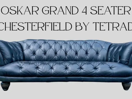 Oskar Grand 4 Seater Chesterfield by Tetrad, upholstered in Hand Antiqued rare Deep Blue Buffalo Leather