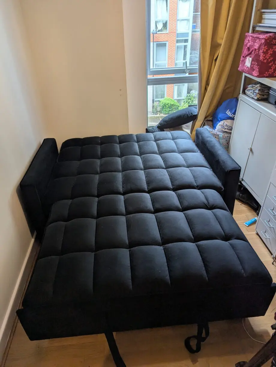 B&Q B&Q Barcelona 2-Seater Pull Out Sofa Bed, Plush Black Velvet, 2 Throw Cushions