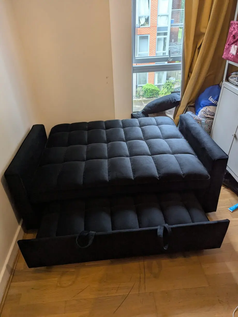 B&Q B&Q Barcelona 2-Seater Pull Out Sofa Bed, Plush Black Velvet, 2 Throw Cushions
