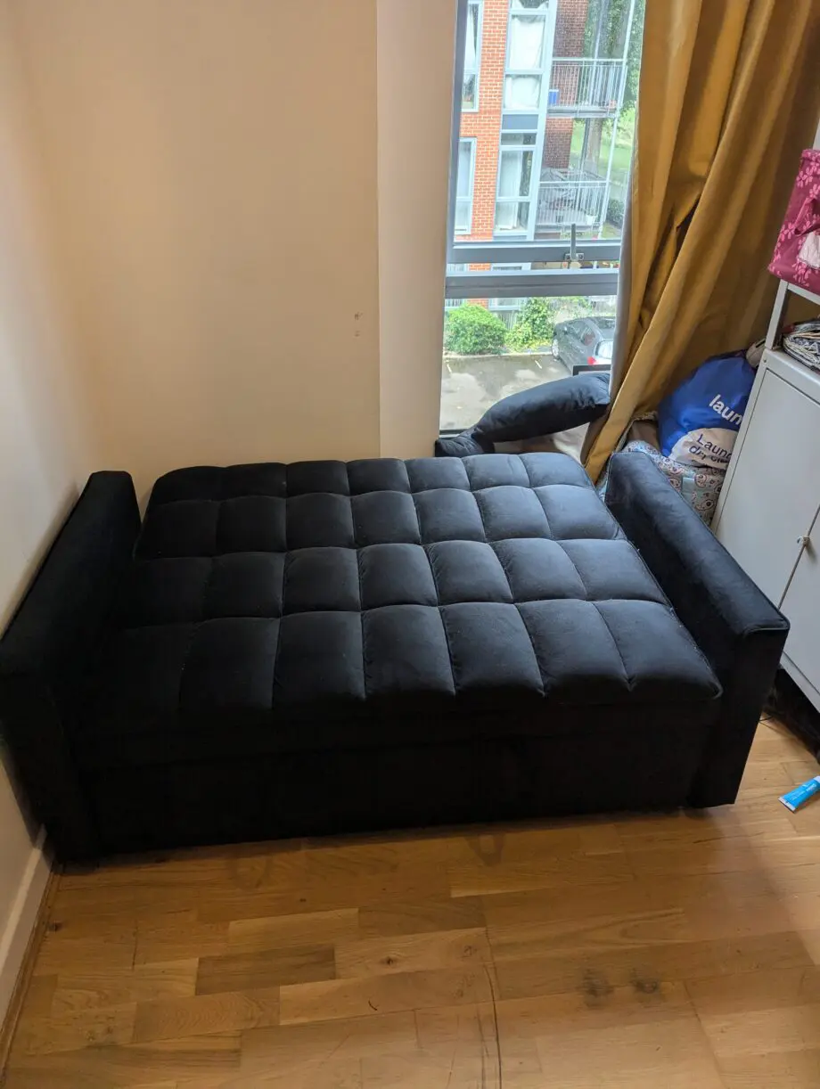 B&Q B&Q Barcelona 2-Seater Pull Out Sofa Bed, Plush Black Velvet, 2 Throw Cushions