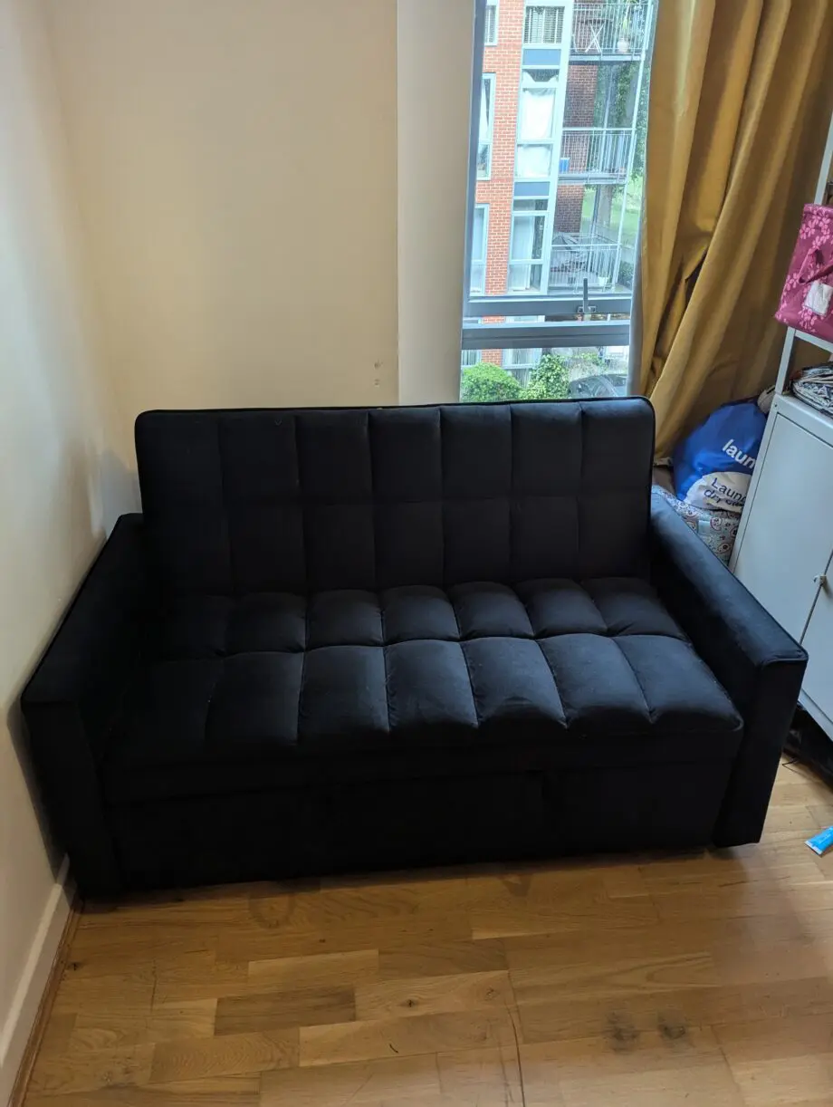 B&Q B&Q Barcelona 2-Seater Pull Out Sofa Bed, Plush Black Velvet, 2 Throw Cushions