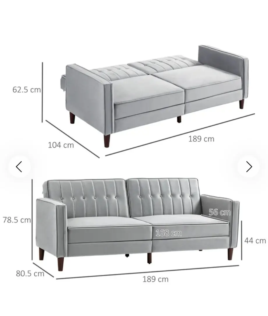Light Grey Sofa Futon Velvet-Touch Tufted Couch Compact Loveseat Sleeper Sofa Bed