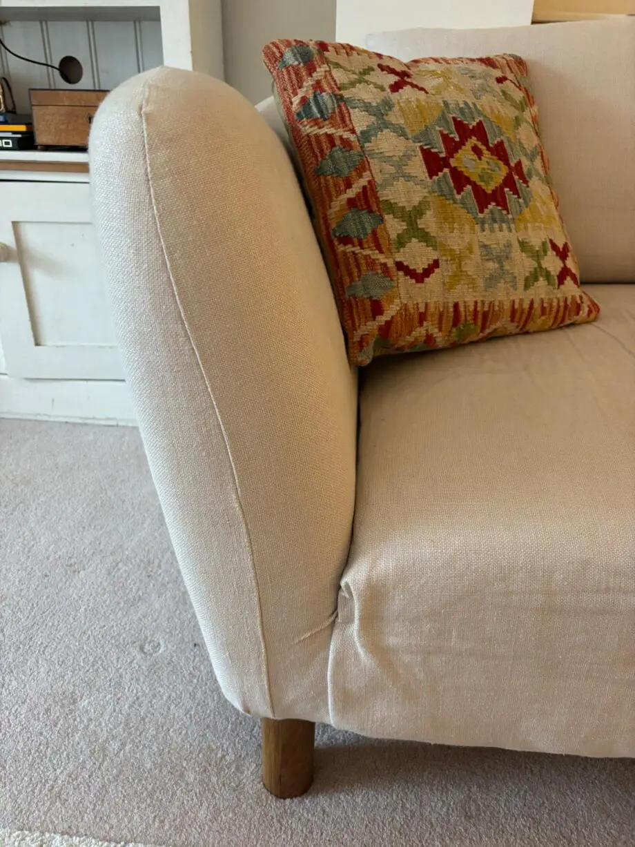 2 x Amber Lewis for Anthropologie Belgian Linen Curved Sofas Cream
