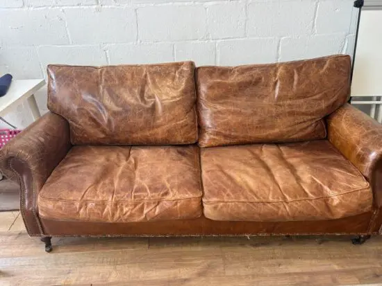 2 x Timothy Oulton Halo Balmoral brown leather 3 seater sofas