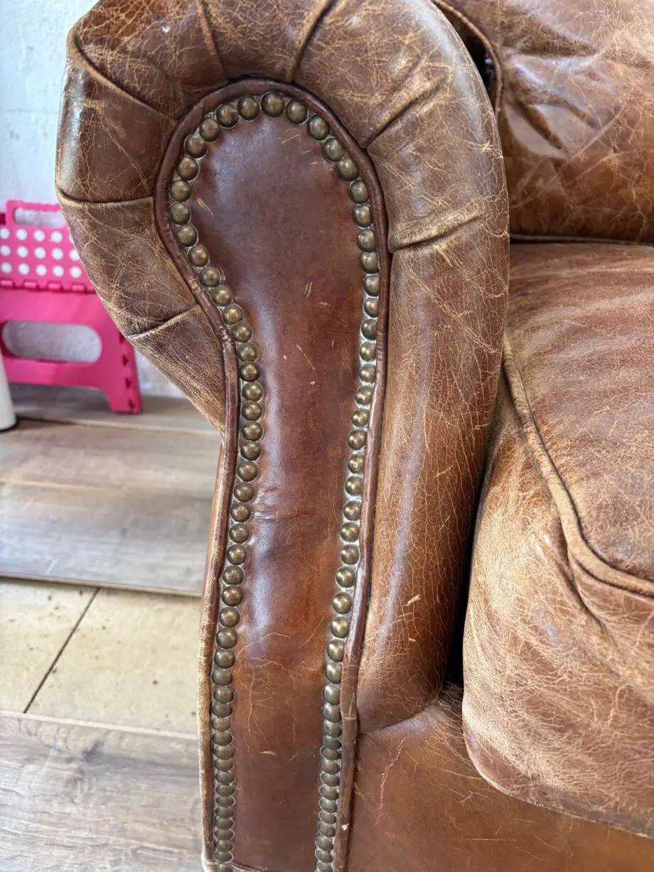 2 x Timothy Oulton Halo Balmoral brown leather 3 seater sofas