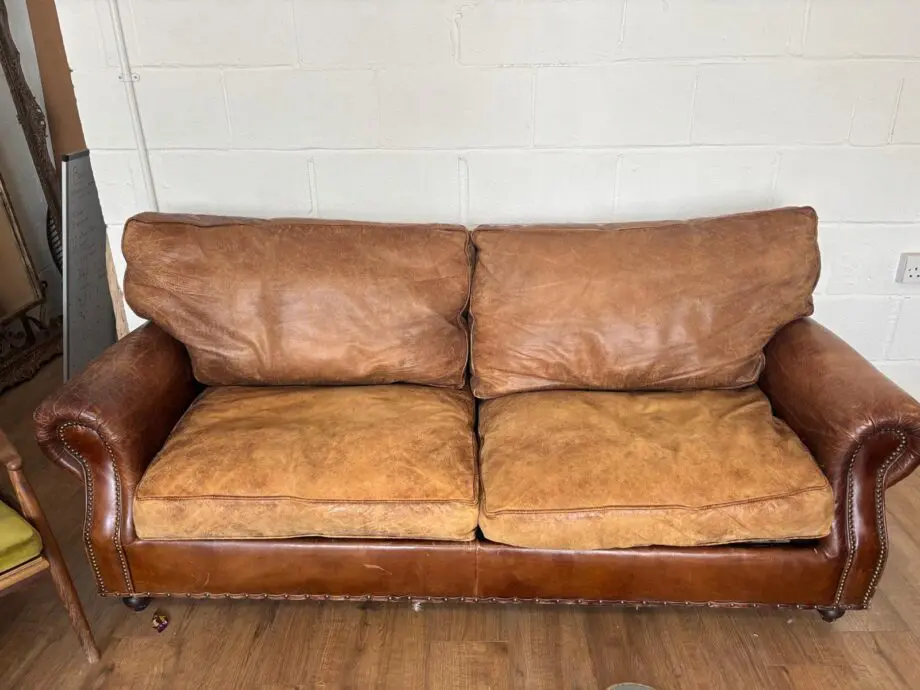 2 x Timothy Oulton Halo Balmoral brown leather 3 seater sofas