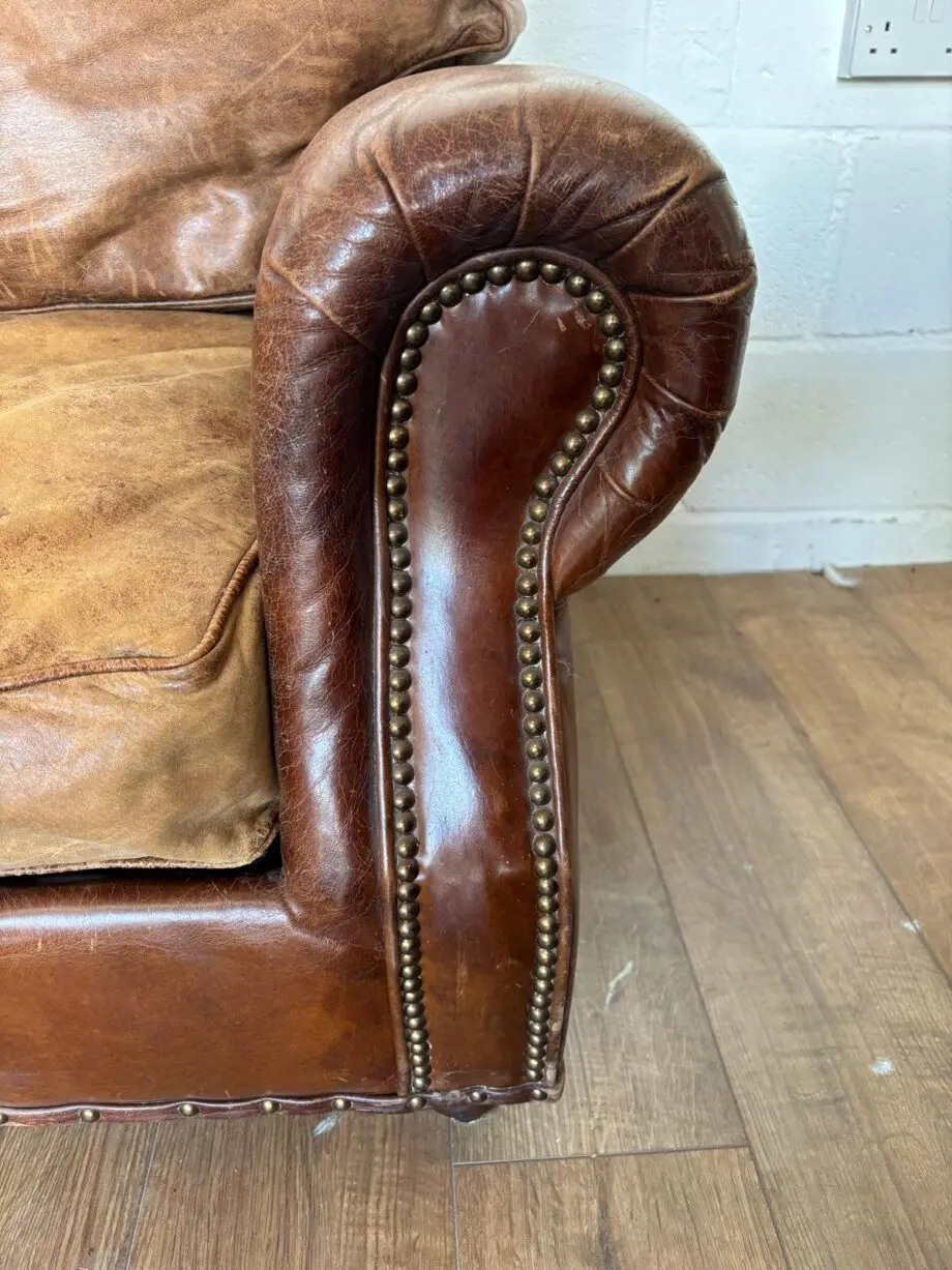 2 x Timothy Oulton Halo Balmoral brown leather 3 seater sofas