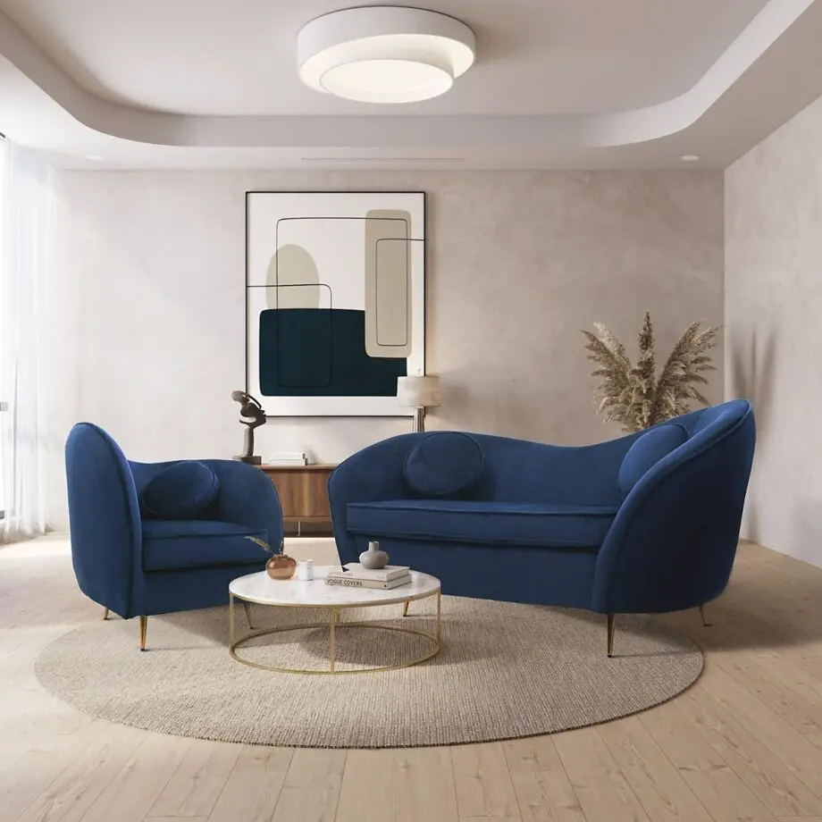 Velvet Sofa Set in Navy