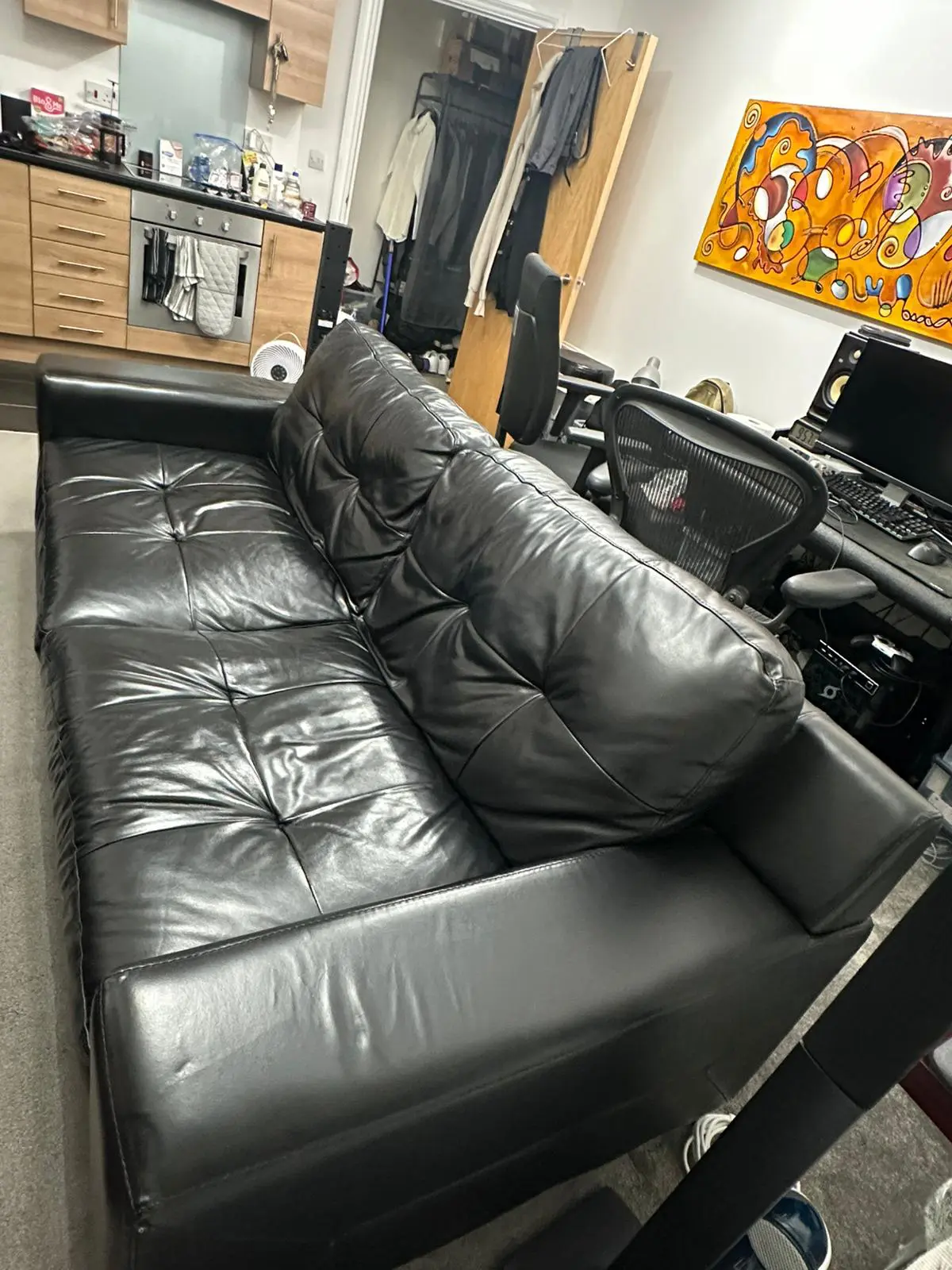 Black Leather Sofa (DFS) for Sale - Great Condition!
