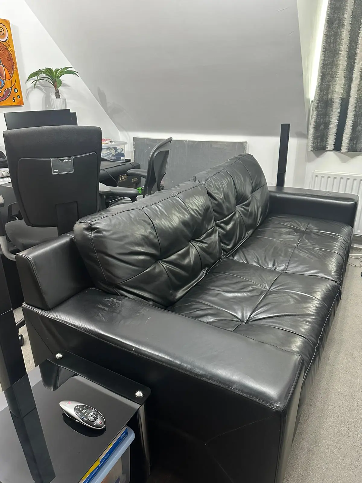 Black Leather Sofa (DFS) for Sale - Great Condition!