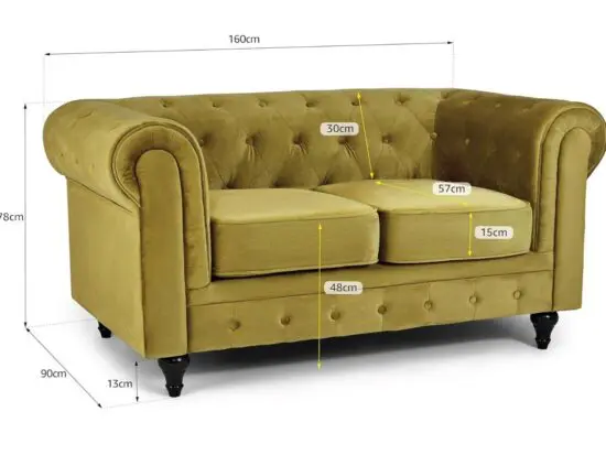B&Q 2 Seater Chesterfield Sofa - Velvet Gold