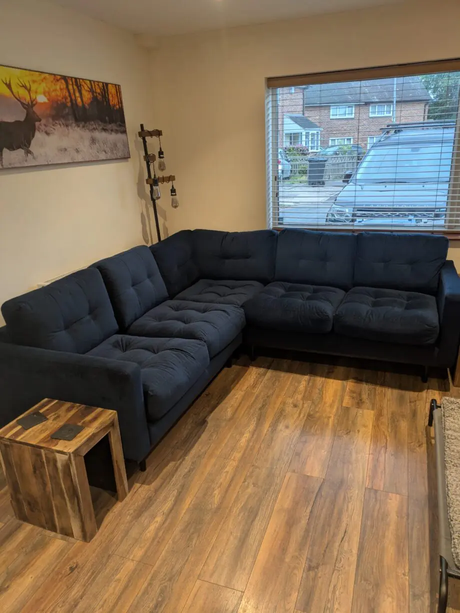 Velvet Corner Sofa Navy Blue