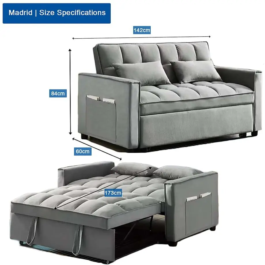 B&Q B&Q Barcelona 2-Seater Pull Out Sofa Bed, Plush Black Velvet, 2 Throw Cushions
