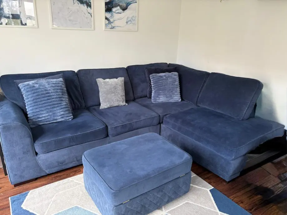 DFS Navy Blue ORKA corner sofa and footstool