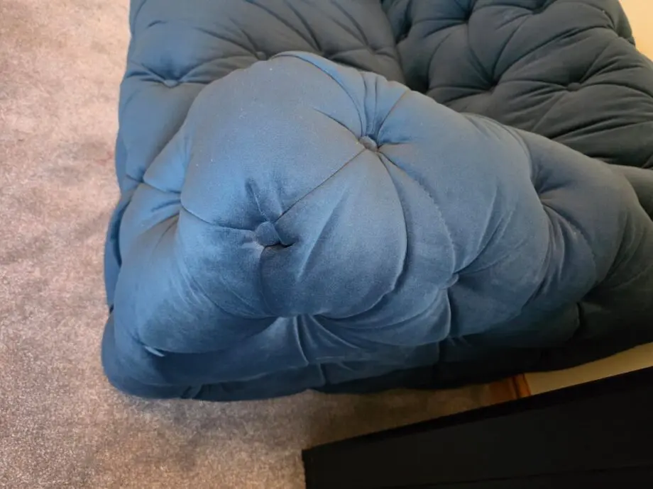 Blue Cuddle Sofa with broken back foot