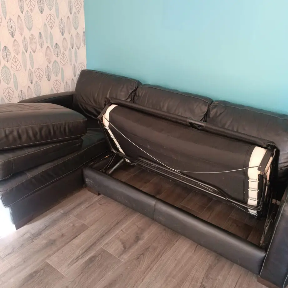 Furniture Village black, corner, leather sofa bed
