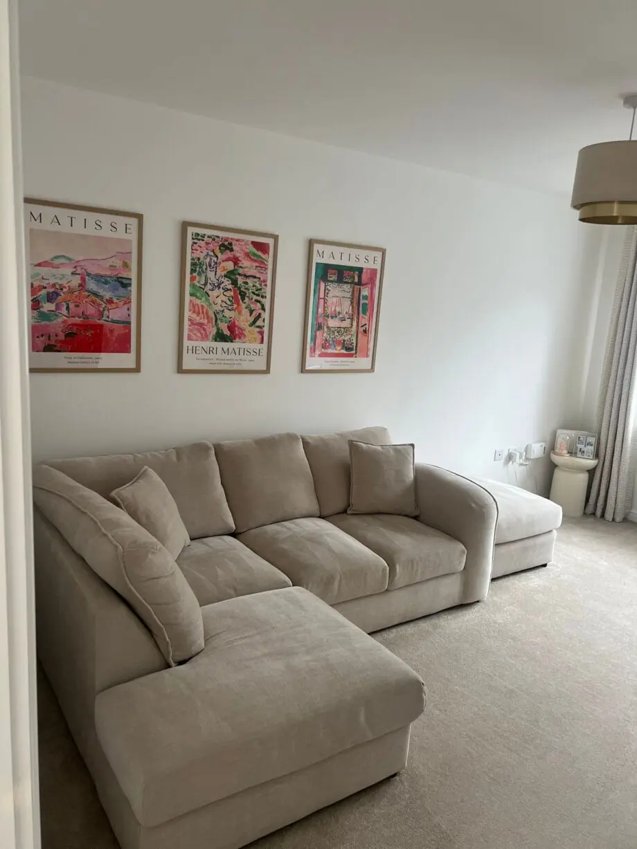 Left corner Oxford couch-soft beige. Footstool included.