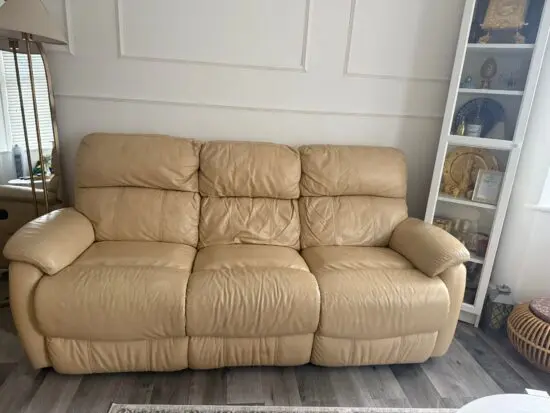 DFS beige Sofa reclining set, with full electric chair that turns to bed