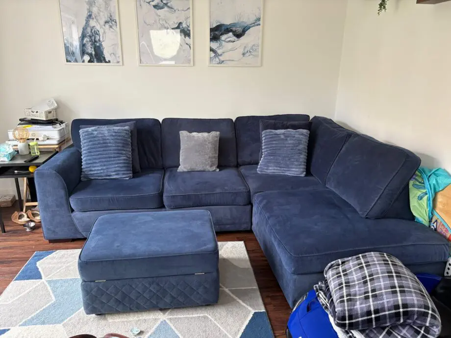 DFS Navy Blue ORKA corner sofa and footstool