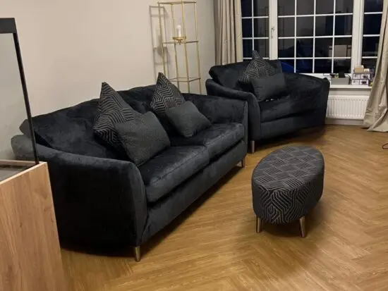 Ideal home 4 seater sofa, power recliner and footstool in the colour obsidian (dark navy blue)