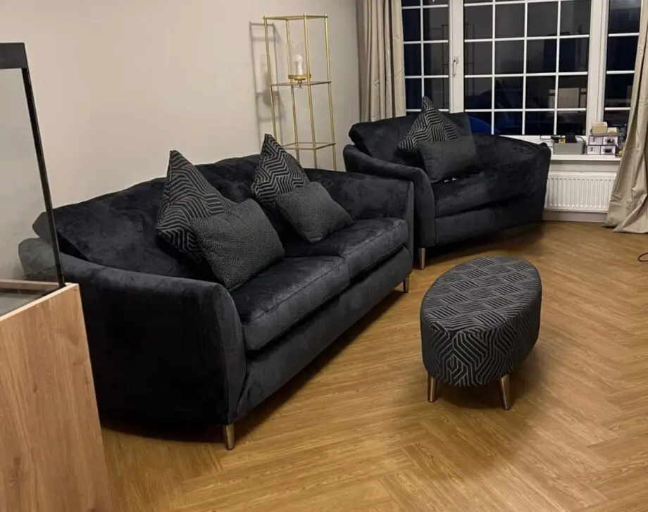 Ideal home 4 seater sofa, power recliner and footstool in the colour obsidian (dark navy blue)