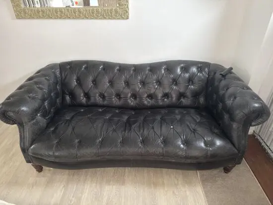 DFS, black, chesterfield