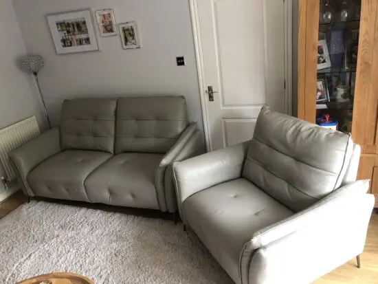 Soft Italian leather sofa and snuggle chair