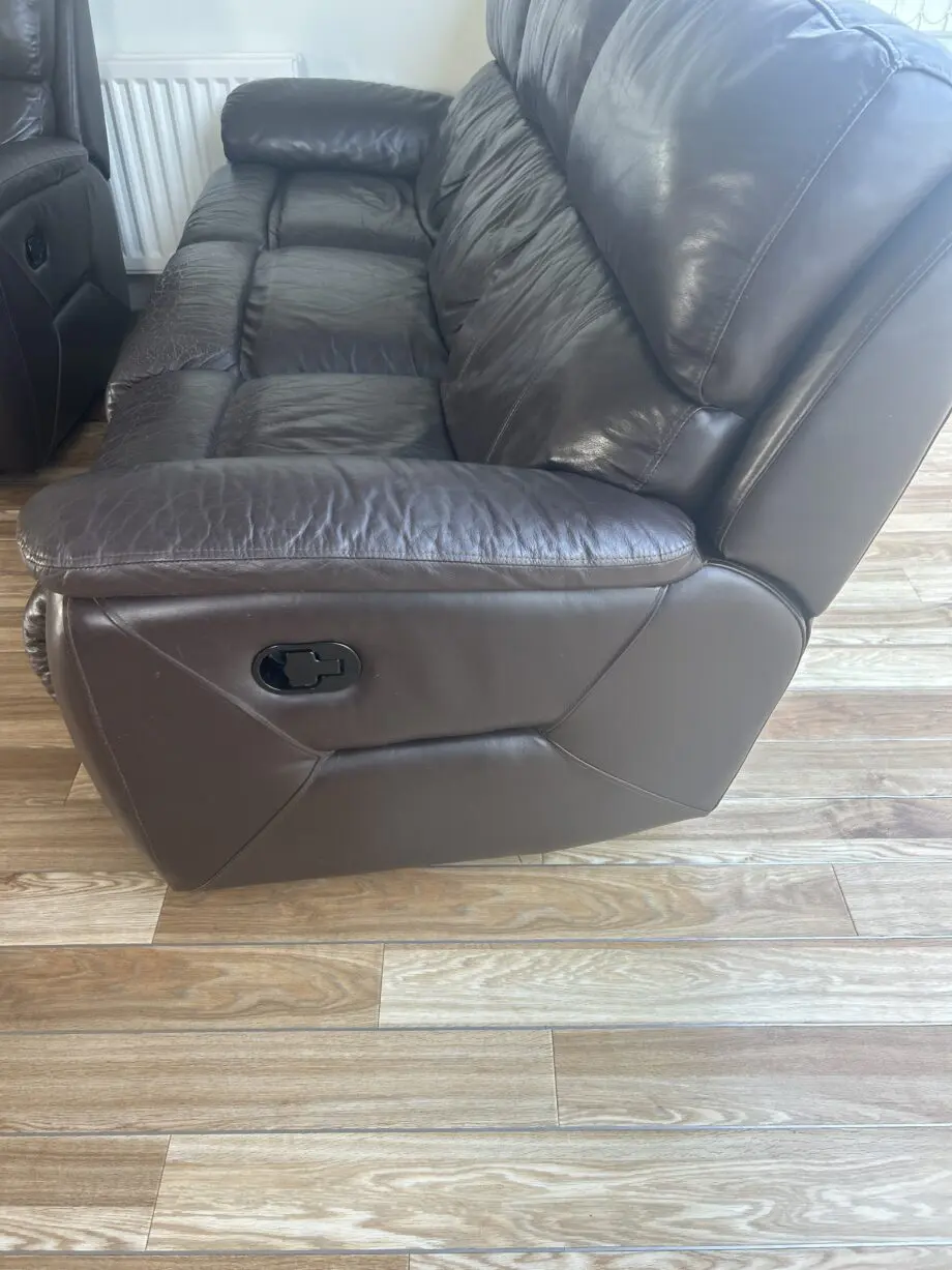 DFS brown leather sofa with recliners - fully operational
