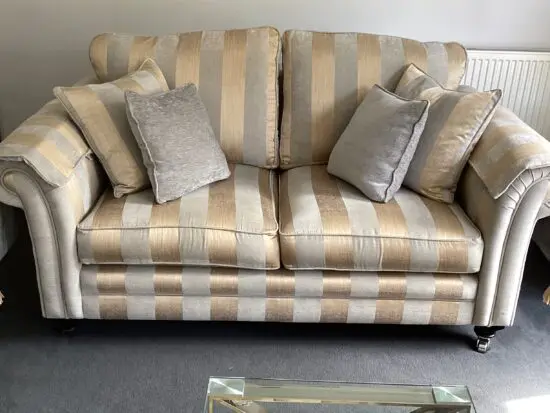 2 x 2 Duresta co-ordinating settees 1 striped fabric,1 large floral fabric.