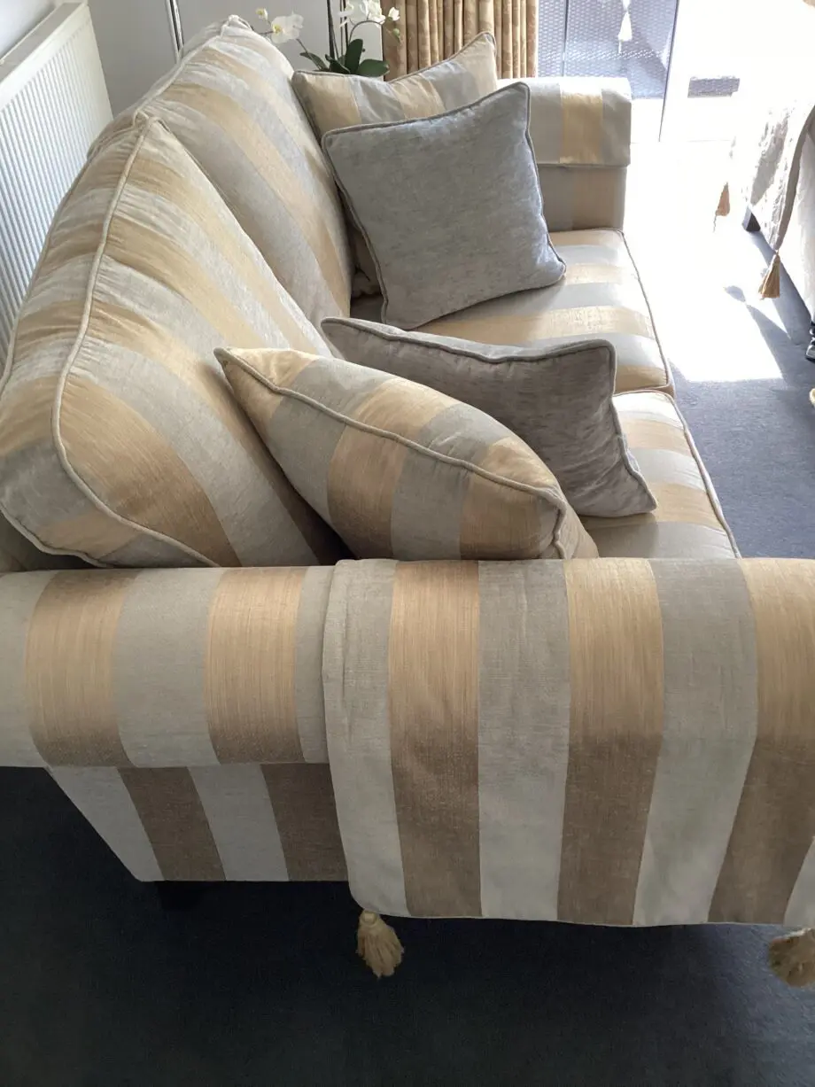 2 x 2 Duresta co-ordinating settees 1 striped fabric,1 large floral fabric.
