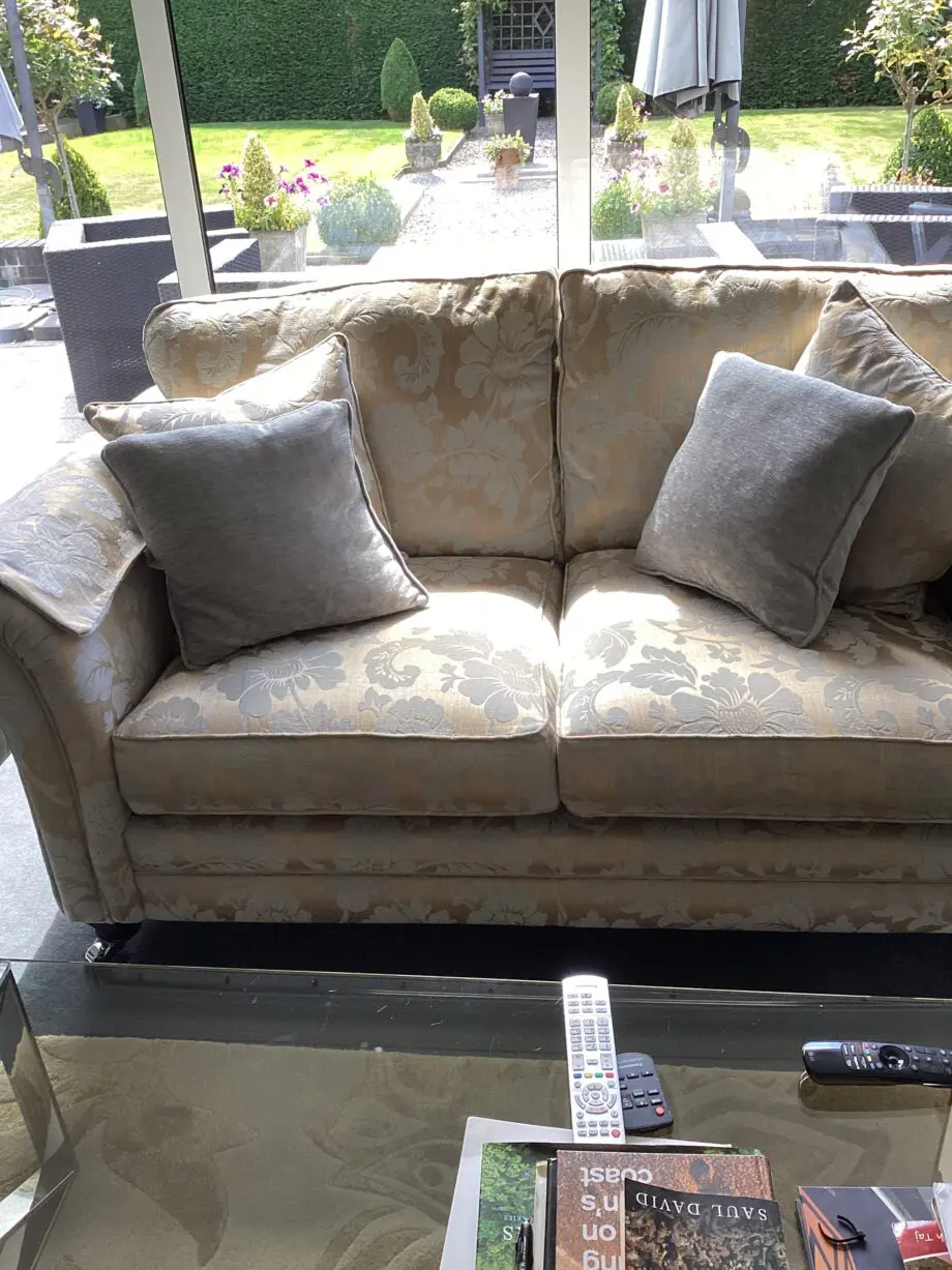 2 x 2 Duresta co-ordinating settees 1 striped fabric,1 large floral fabric.