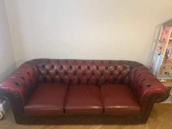 Vintage 3 seater leather oxblood chesterfield sofa