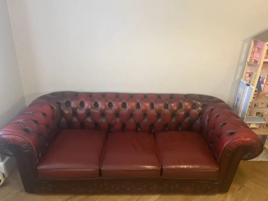 Vintage 3 seater leather oxblood chesterfield sofa