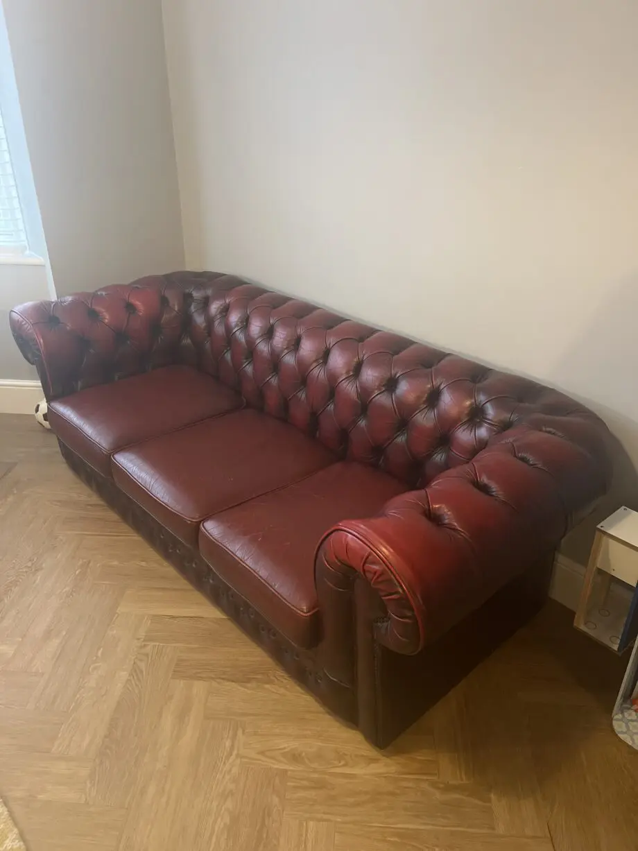 Vintage 3 seater leather oxblood chesterfield sofa
