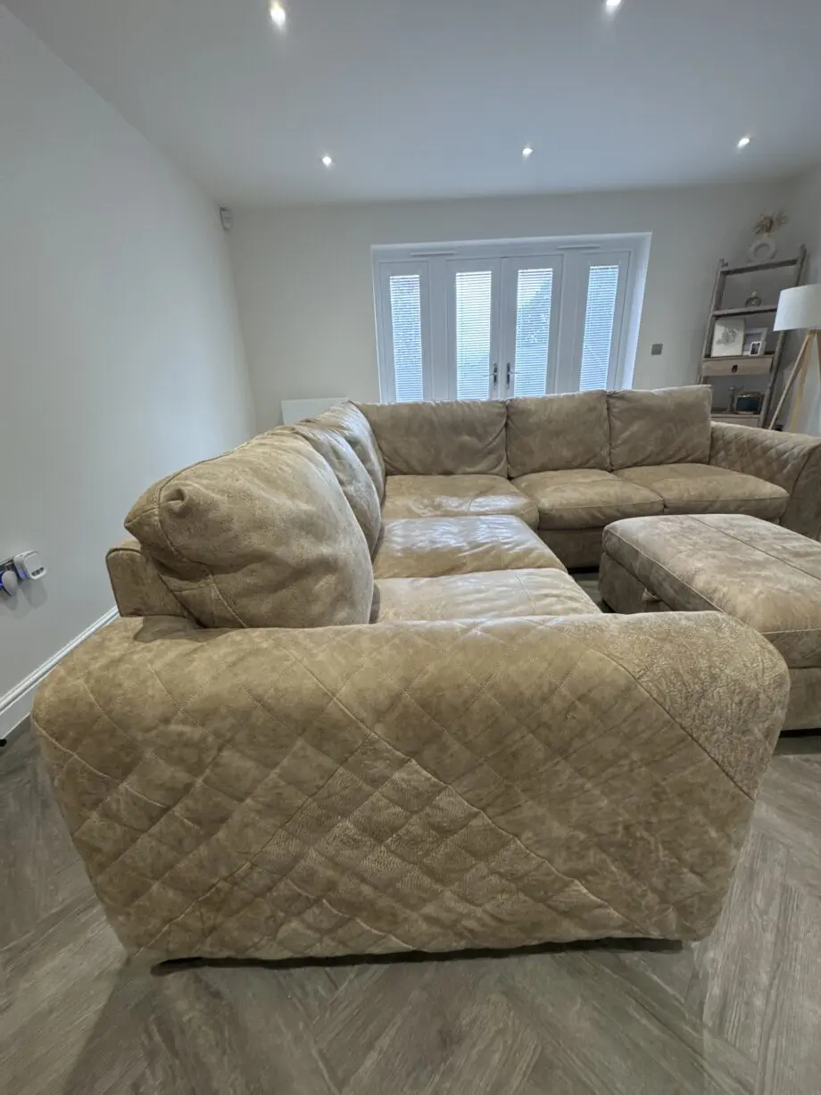 Beige 5 seated leather corner sofa sofology