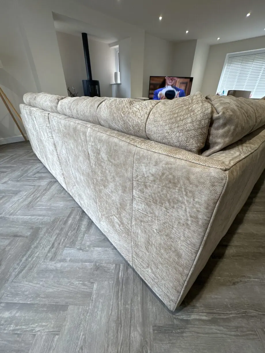 Beige 5 seated leather corner sofa sofology