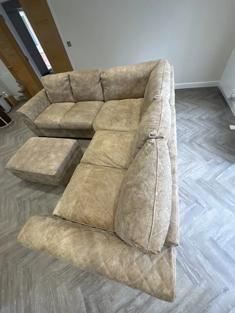 Beige 5 seated leather corner sofa sofology