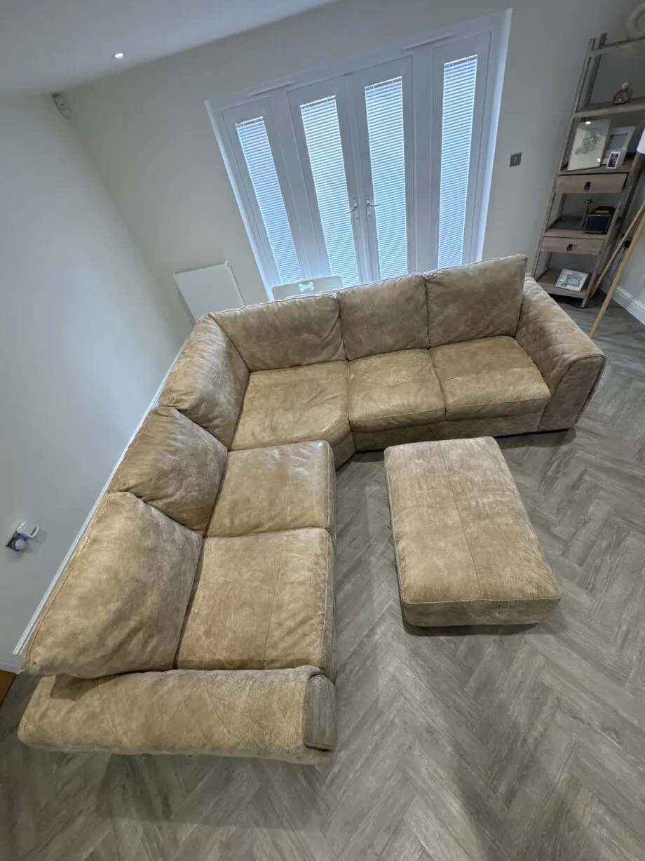 Beige 5 seated leather corner sofa sofology