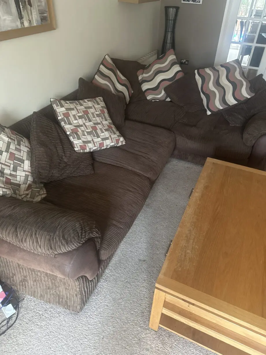 Corded brown corner sofa