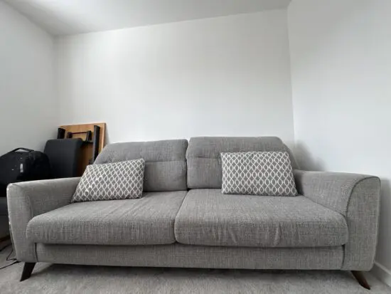 Sofology Milton MILTON 4 SEATER SOFA TACTILE GREY/MUSTARD MIX NFO,FT DARK WOOD