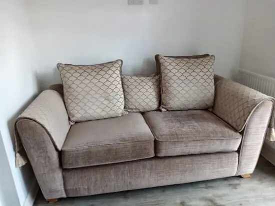 2 x 2 seater beige chenille sofas. Excellent quality and condition