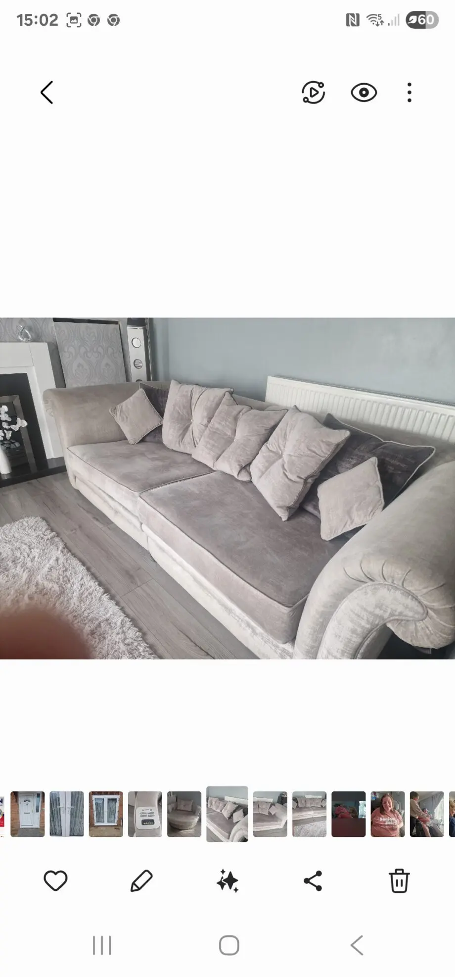 4/s settee in 2 parts in Clarke and Clarke silver velvet