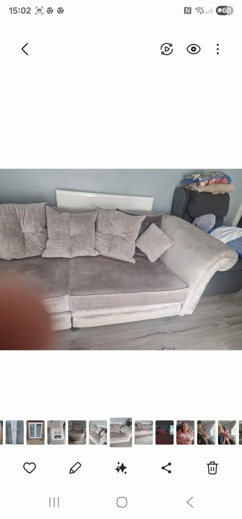 4/s settee in 2 parts in Clarke and Clarke silver velvet