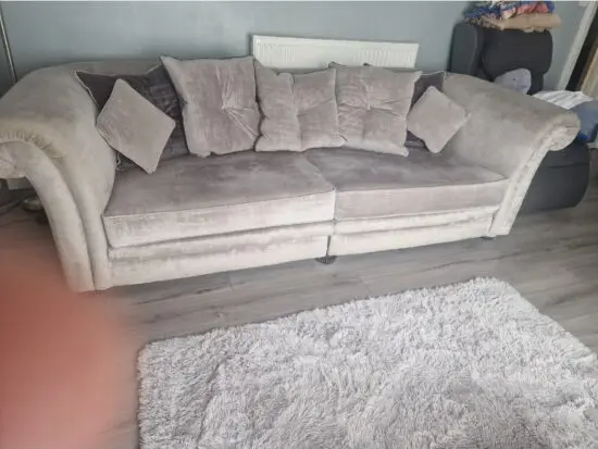 4/s settee in 2 parts in Clarke and Clarke silver velvet