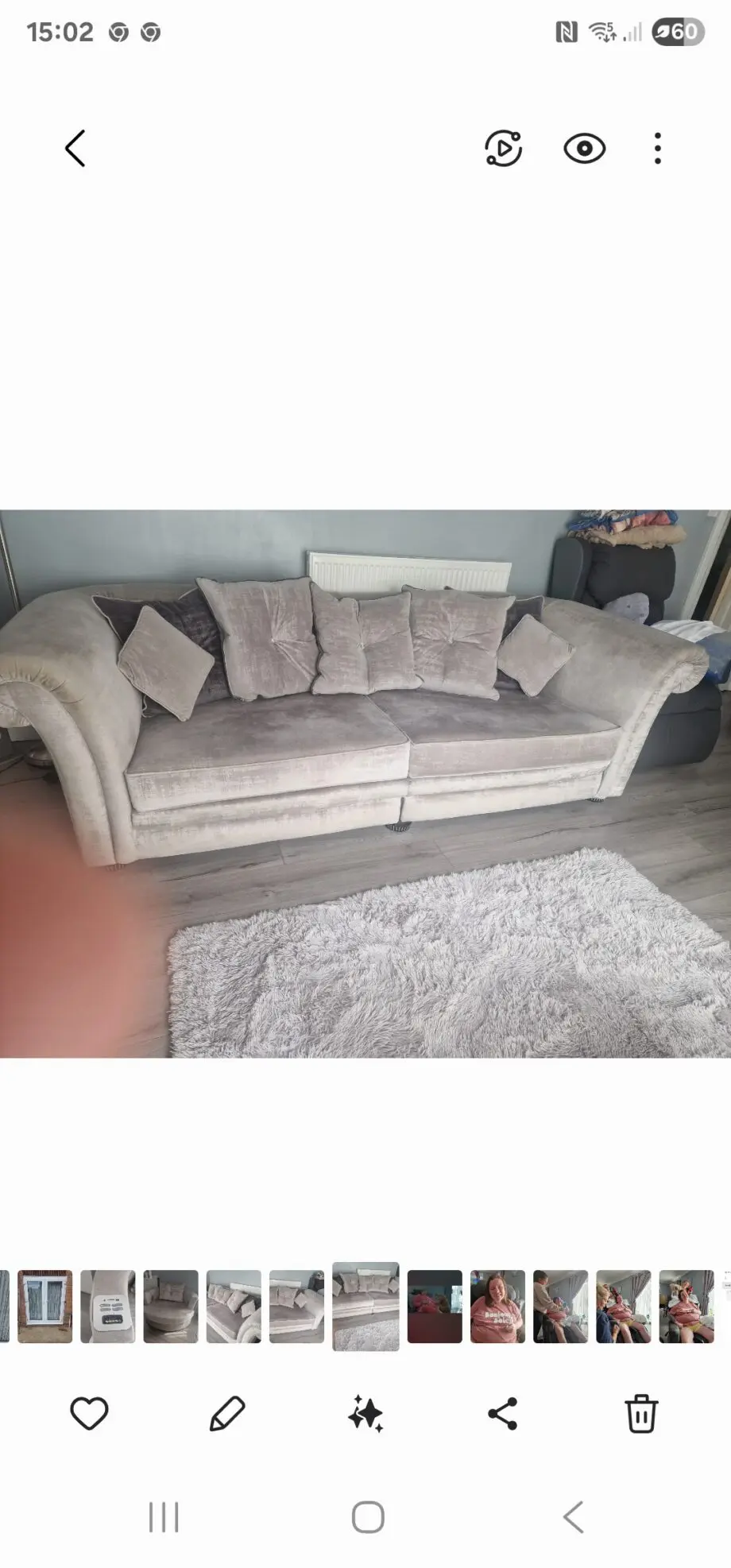 4/s settee in 2 parts in Clarke and Clarke silver velvet
