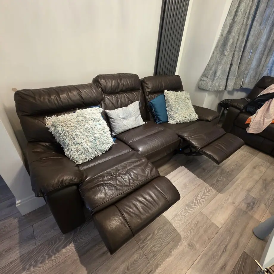 Brown genuine leather sofa